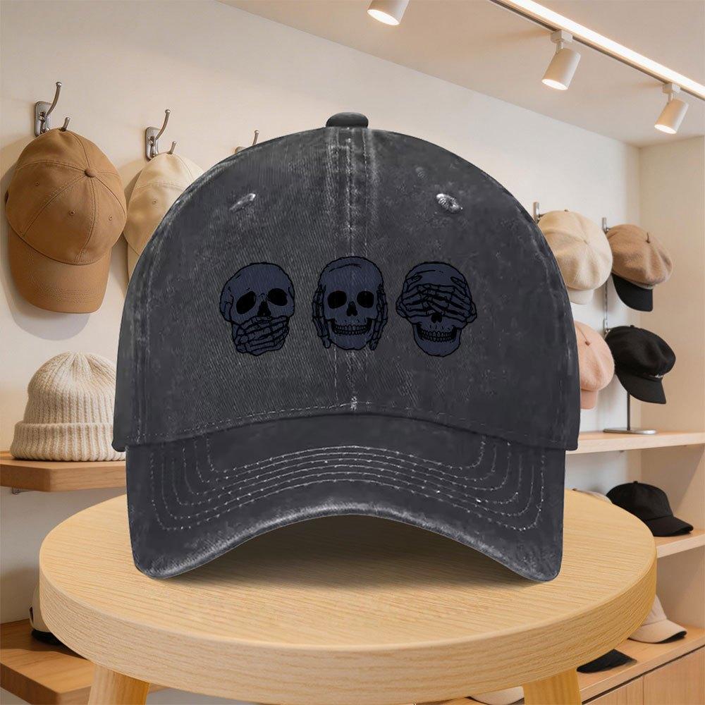 A MenS Baseball Cap Featuring a Skull Hand Gesture Design Stylish And Casual Adjustable for Spring And Autumn Outings Perfec