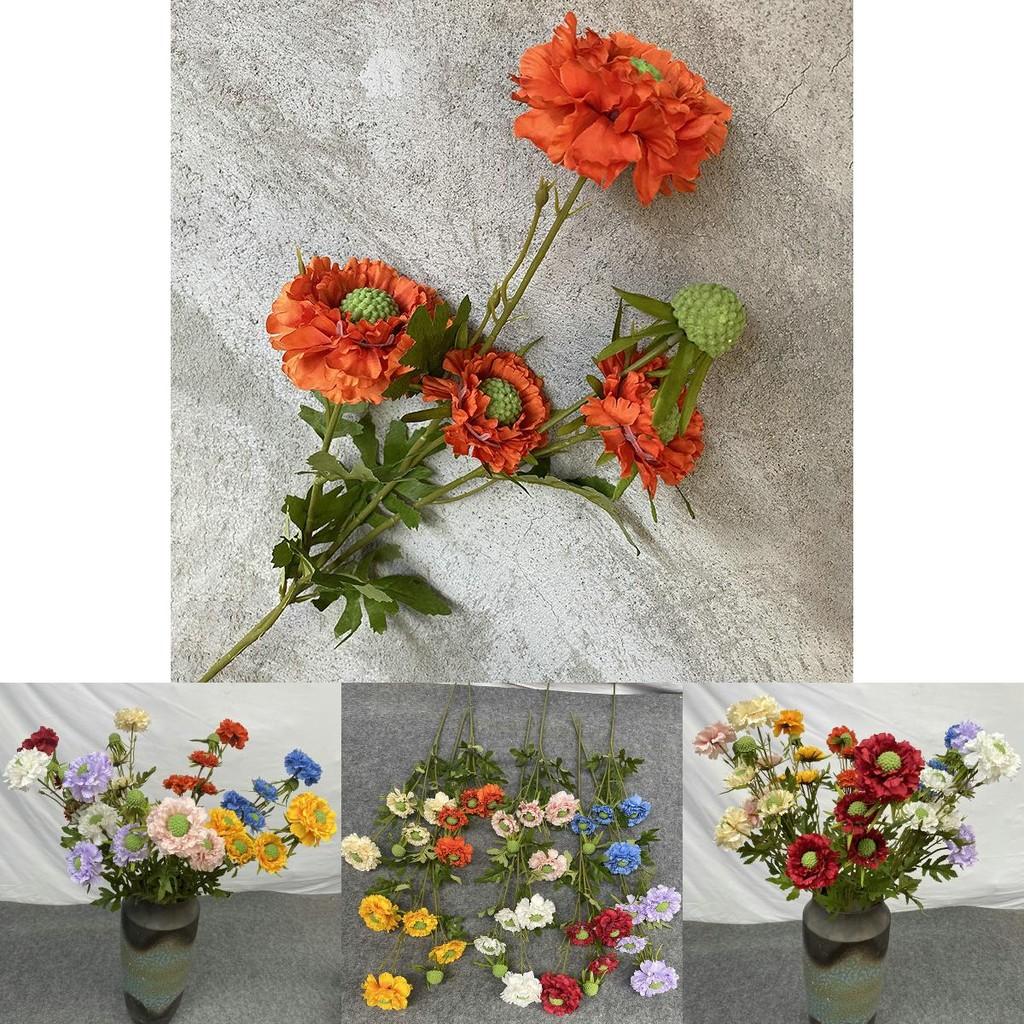 Sweet Scabious Artificial Flower Vase Arrangement For Wedding Decor And Indoor Use