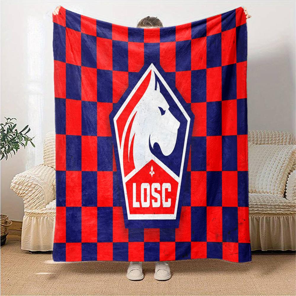 Losc Football Crest Flannel Blanket, Soft Polyester, Modern Design, All-Season for Camping, Travel, Gifts for holidays or birthdays