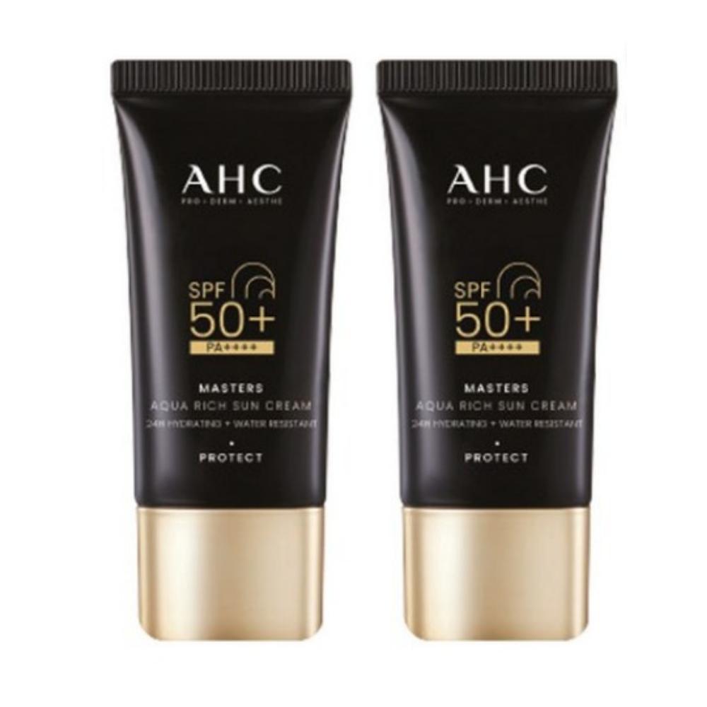 AHC Masters Aqua Rich Sun Cream SPF50+ PA++++ Hydrating & Broad-Spectrum Sunscreen 30ml × 2