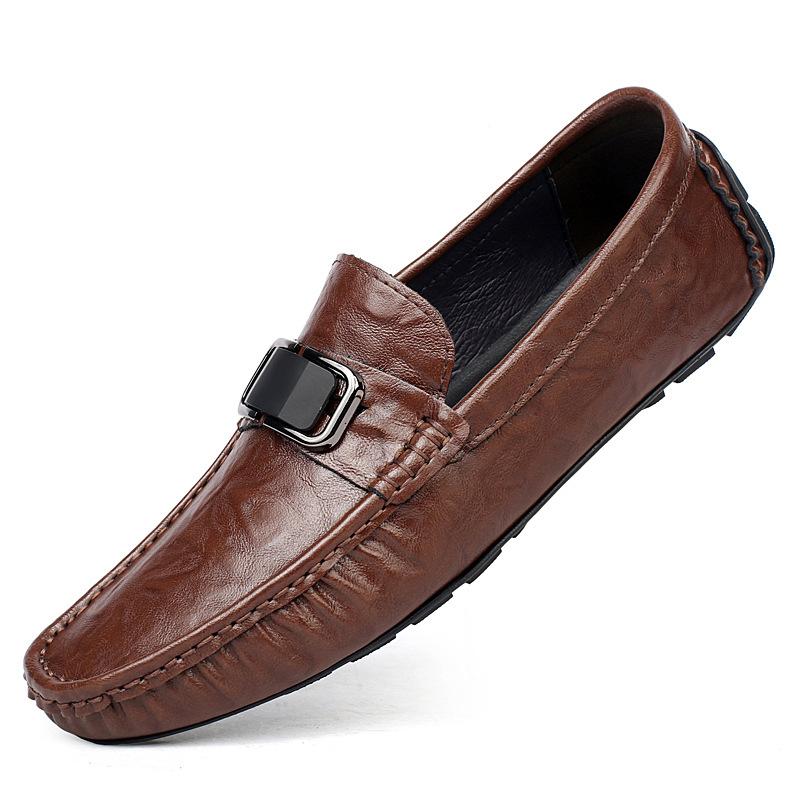 

Мужские кожаные туфли ручной работы с одним ремешком, тисненые, в стиле business casual, из коровьей кожи с крокодиловым узором, туфли Doudou 47 коричневый