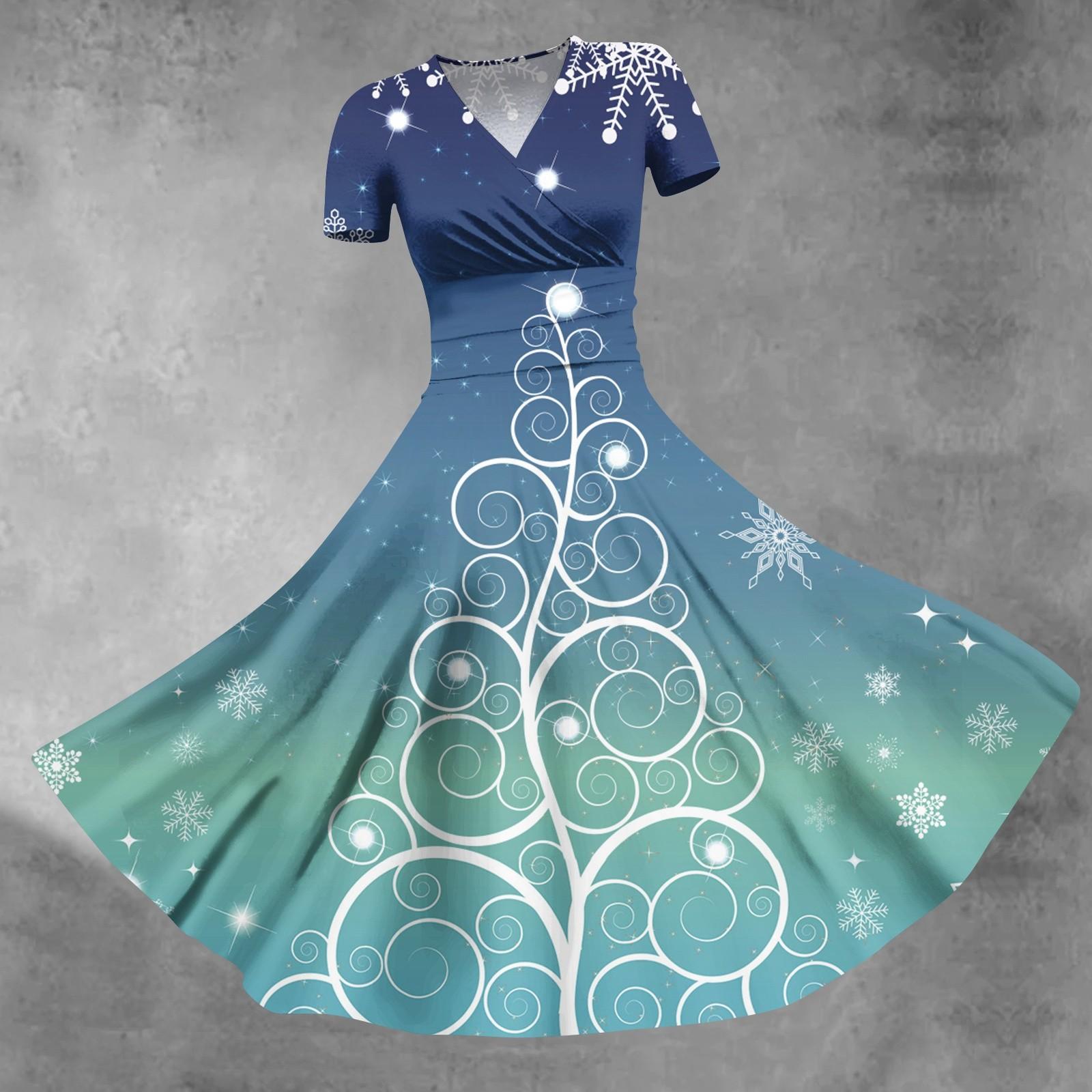 

Женское платье принцессы, сексуальное свободное платье с v-образным вырезом и рождественским принтом, с короткими рукавами XXL