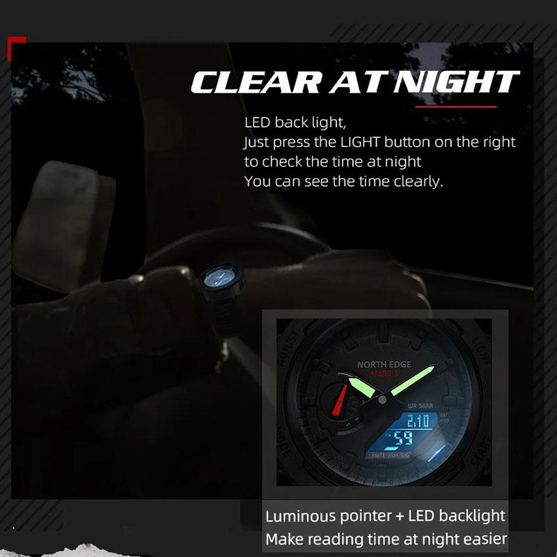 NORTH EDGE Mars 3 Men's Military Watch Digital Carbon Fiber Case For Man Waterproof 50M Sports Watches World Time LED Wristwatch