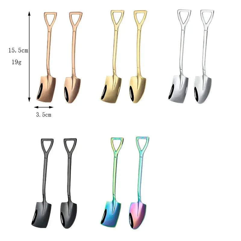 Stainless Steel Coffee Tea Scoops Creative Retro Shovel Scoop for Dinner Ice Cream Dessert Watermelon Kitchen Tableware Bar Tool TLY008