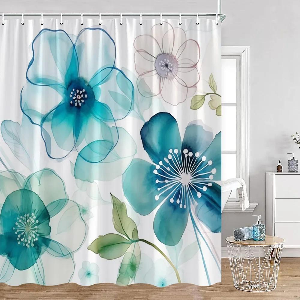 Watercolor Floral Pattern Bath Flowers Butterfly Greening Plants Natural Home Decoration Bathroom Shower Curtain