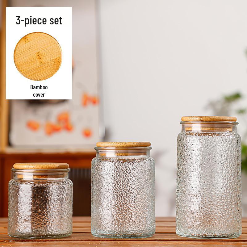 Retro Carved Storage Jar with Acacia Wood Lid for Grains, Dried Fruits, and Snacks