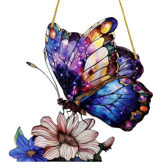 Animal Sun Catcher Multicolor Acrylic Bird Bat Pendant Stained Glass Style Hanging Decoration for Living Room Bedroom Windows Balconies
