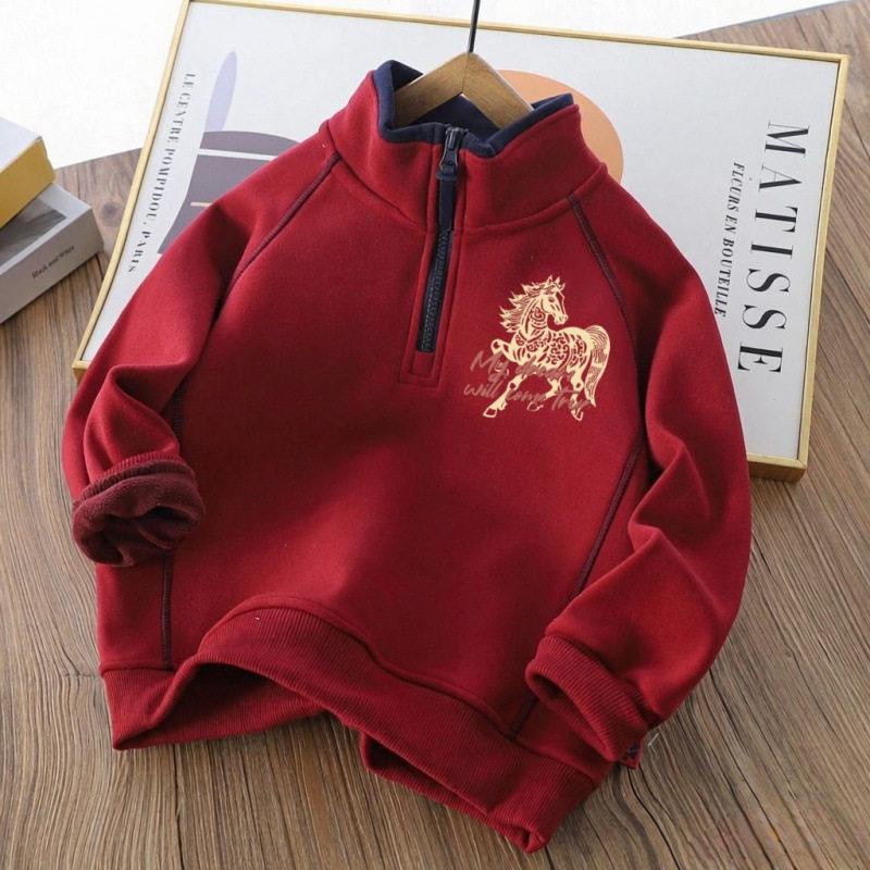 Boys Fleece Lined Half Zip Stand Collar Sweatshirt Warm Winter Long Sleeve Outerwear for Big Kids 120