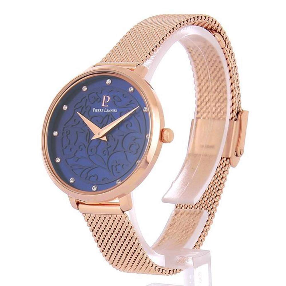 Relógio Pierre Lannier Aeolia Collection Mesh Belt P039L968 Importado Ouro Rosa x Azul Marinho [Pierre Lannier] Feminino [Produto Regular]
