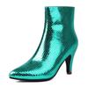 Glitter Gold Silver Ankle Boots Women High Spike Heels Rosy Green Shiny Wedding Party Dress Lady Zipper Pointed Toe Short Boots