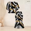 Women Plus Size Red Orange Black Printed Round Neck Batwing Sleeve Ruffle Hem Top Fishtail Skirt Two Piece Set