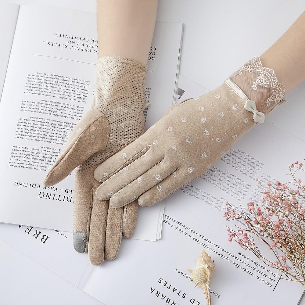 Women's Sunscreen Gloves New Spring and Summer Driving Korean Version of Lace Bow Riding Anti Slip Thin Touch Screen Gloves