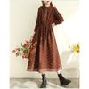 LYRIA Abito Lungo Floreale Primavera Autunno con Bordi in Pizzo Vestibilità Larga Stile Foresta Vintage Abito Casual da Donna Manica Lunga Girocollo