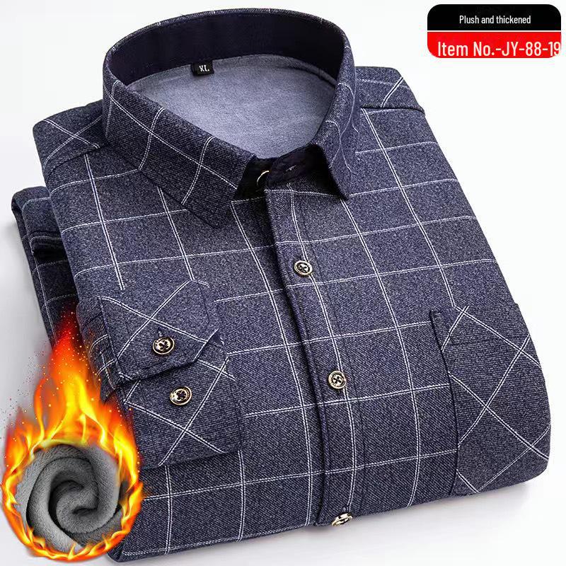 Men’s Plaid Long-Sleeve Shirt, Thickened and Non-Iron, Perfect for Casual or Business Wear In Autumn and Winter