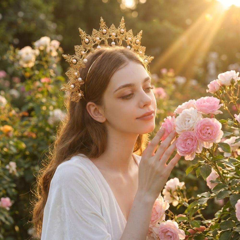 Baroque Sun Goddess Crown Vintage Baroque Tiara Headband Goddess Headpiece Stage Performance