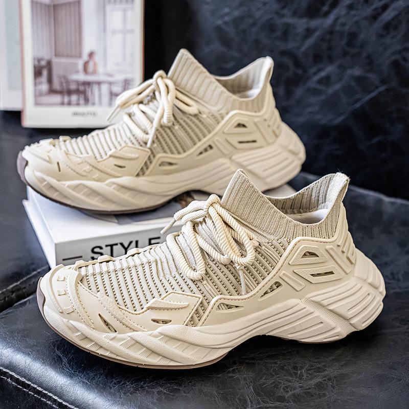 Summer Fly-woven Mesh Shoes Breathable and Lightweight Foot Platform Sports Shoes Outdoor Casual Dad Shoes Men's Soft Sole