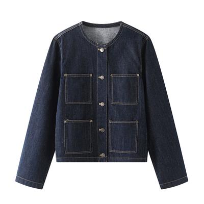 Women's Denim Short Jacket Spring and Autumn Loose Retro Front-shoulder Casual Versatile Top