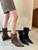 French Niche Pointed Toe Heel Stacking Boots Western Cowboy Boots Women's 2025 Medium Boots Riveted Thin Short Boots