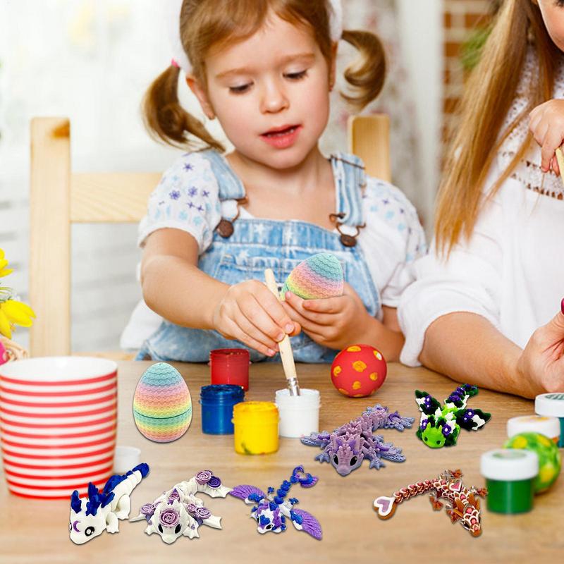 6pcs Creative Decompressions Dragon Egg Chameleon Fidgets Toy Movable Rotary Joint 3D Printing Complete Set Gifts Colorful Toys