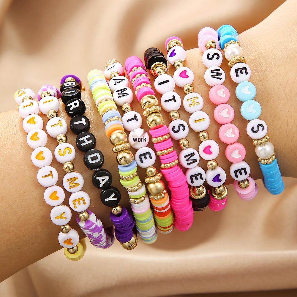 Taylor Swift Fan Colorful Soft Clay Bracelet Set - Handmade English Name Jewelry for Women