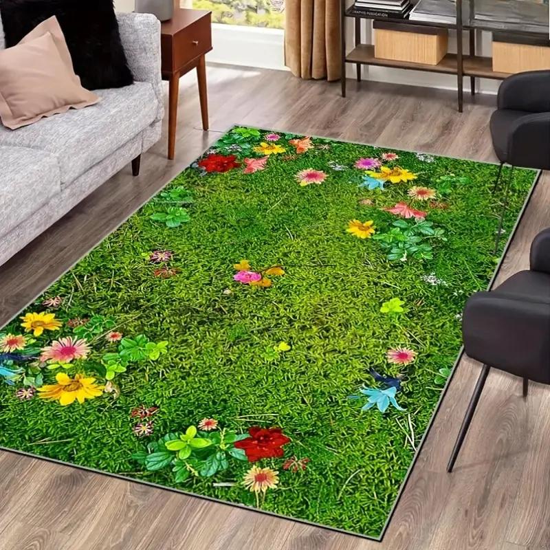 1pc Fresh Floral Daisy Flowers Print Area Rug Floor Carpet for Bedroom, Living Room, Kitchen  Garden, Balcony, Sunroom Decor