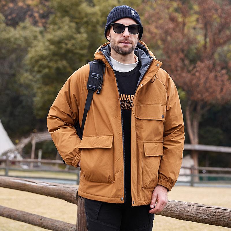 Down jacket men's winter new fashion big pocket hood cold protection thickened warm fashion trend jacket men's clothing
