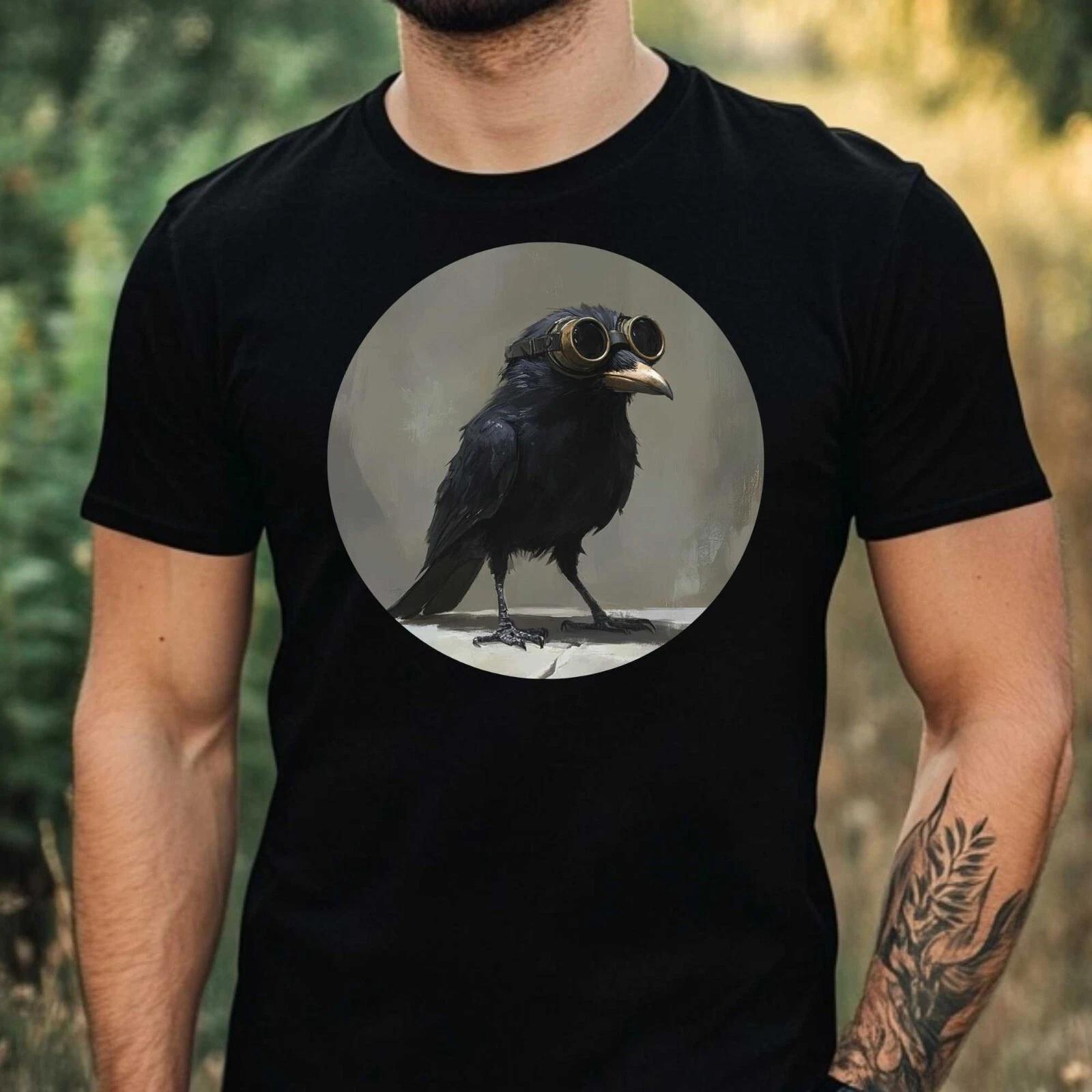 Men s T-Shirt Crow with Safety Glasses Motif Cotton Size XS to 5XL S
