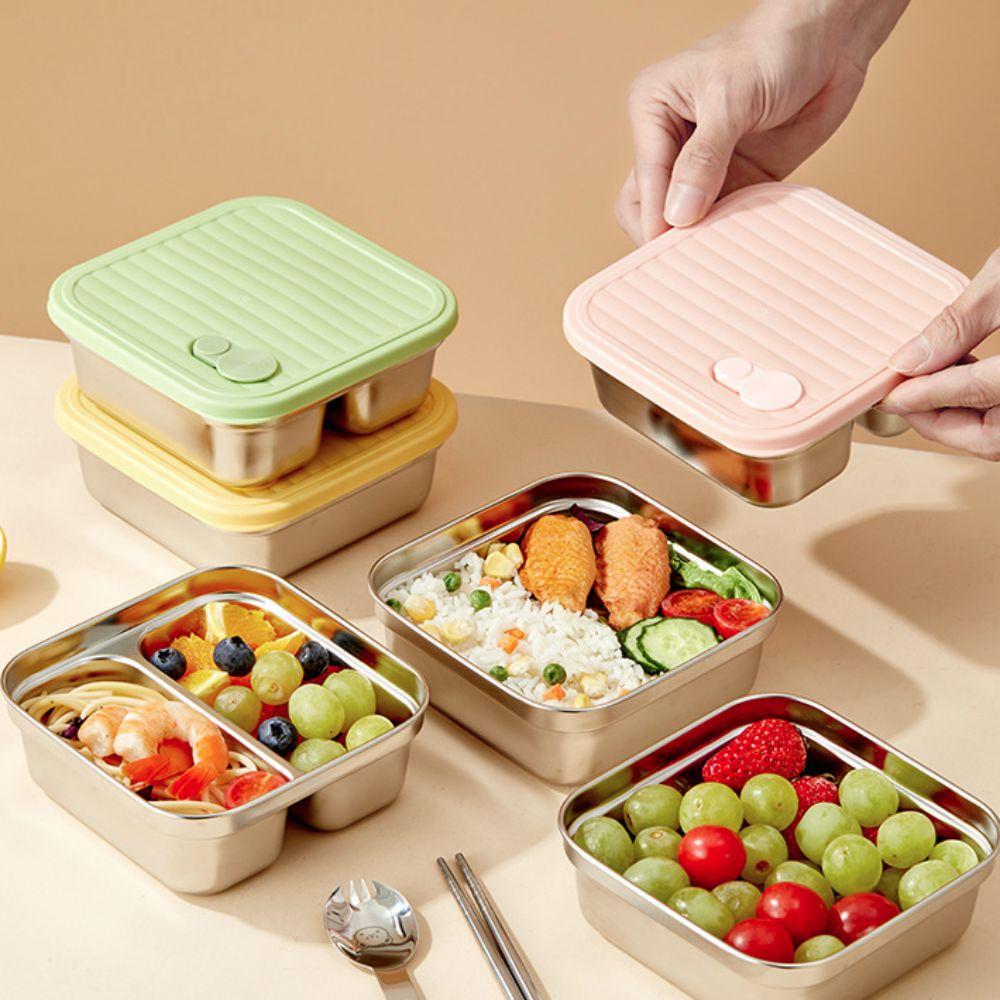 Square Stainless Steel Lunch Box 1/2 Grids Crisper Food Storage Container  Office Workers