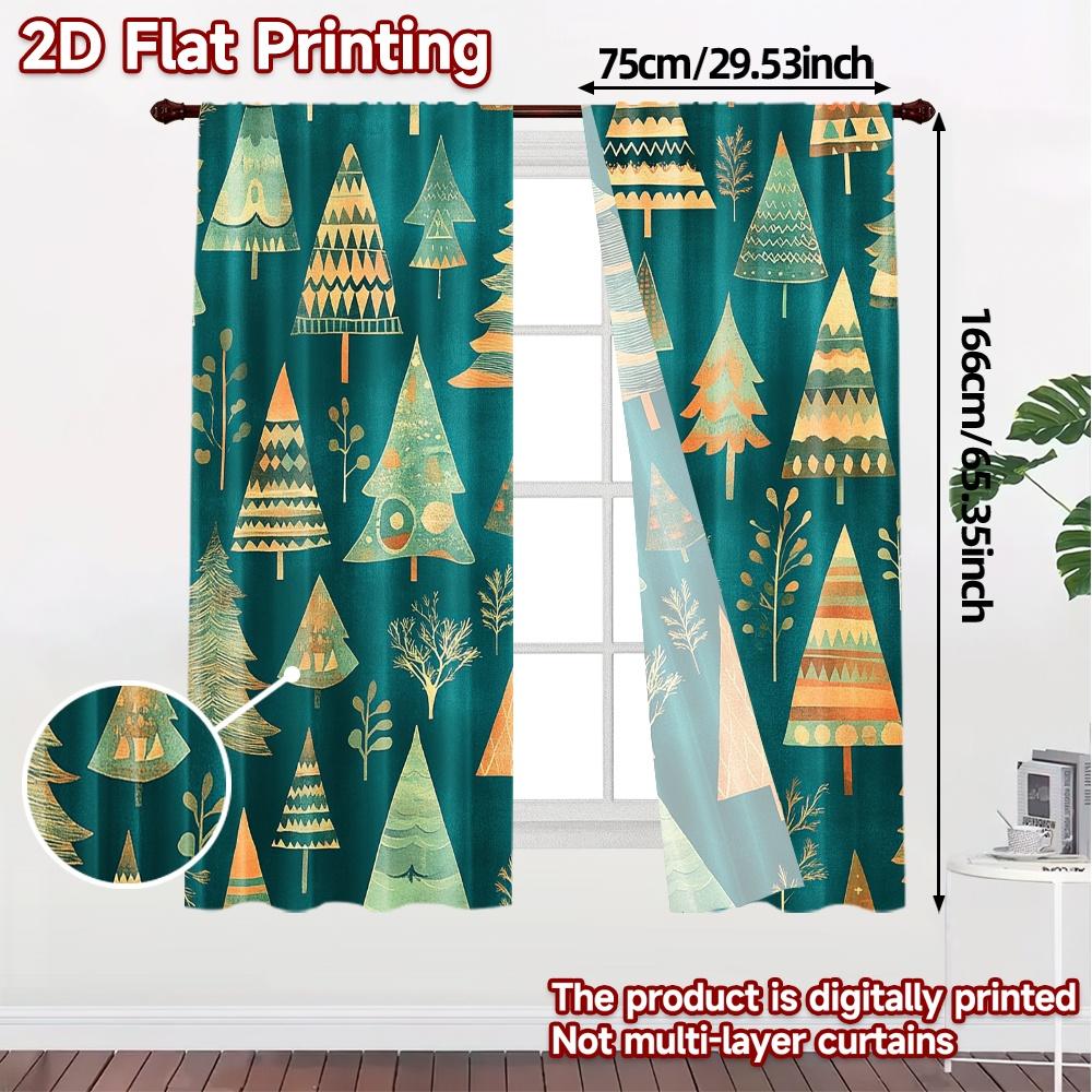 2Pcs,Curtains Christmas Trees Festive Light Filtering Popular Curtains Prints Light Filtering Curtains Versatile All For Living