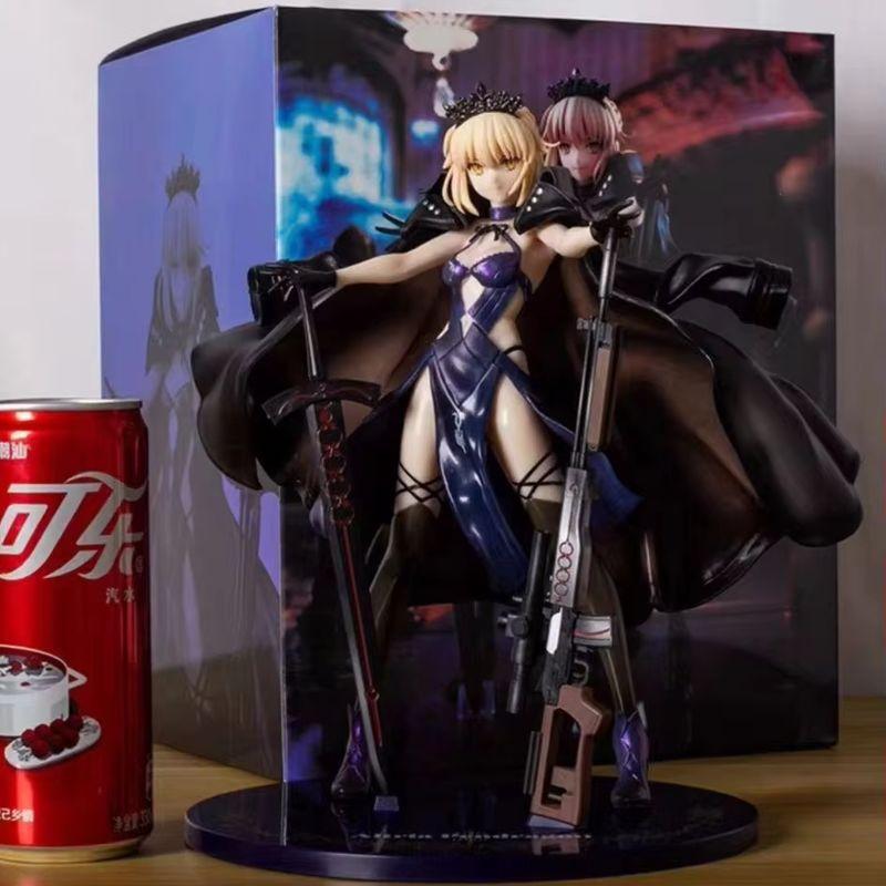 Dark Armor Maiden Figure With Sword And Gun, Anime Style Tabletop Decoration Collectible
