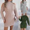Women's High Neck Mini Sweater Dress Long Sleeve Pullover Bodycon Ribbed Knit Short Dress