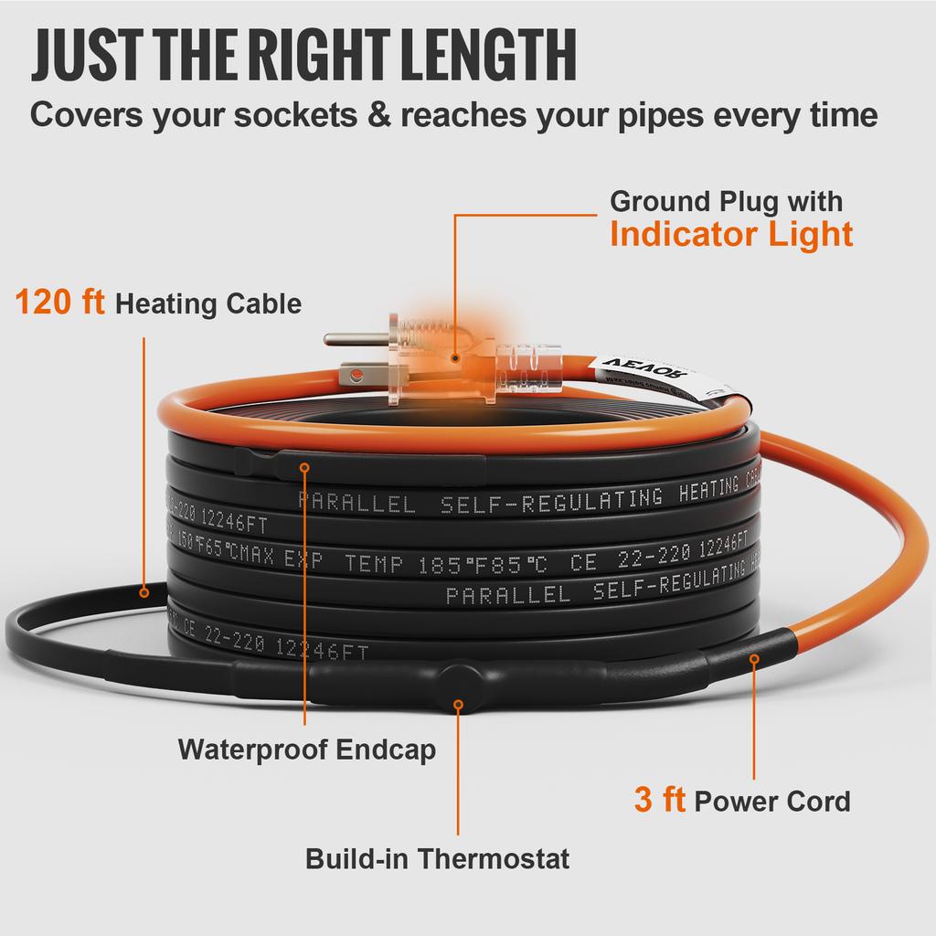 SucceBuy Self-Regulating Pipe Heating Cable Snow Melting Drain Water Pipe Freeze Protection Heat Cable for Protect PVC Hose Wire