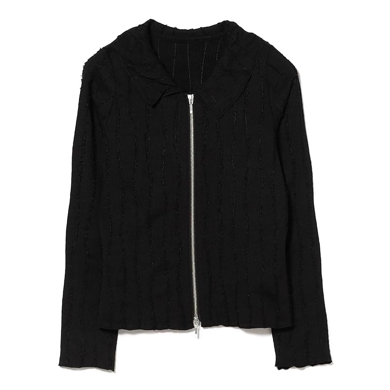 [Ray Beams] L/S TEE stripe shirring zip shirt ladies BLACK ONE SIZE