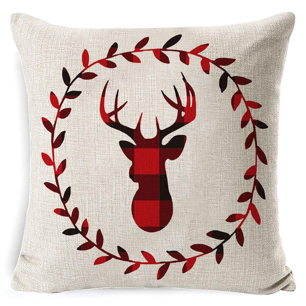 Christmas Pillow Cover Home Sofa Cushion Elk Letter Print Cushion Cover Christmas Atmosphere