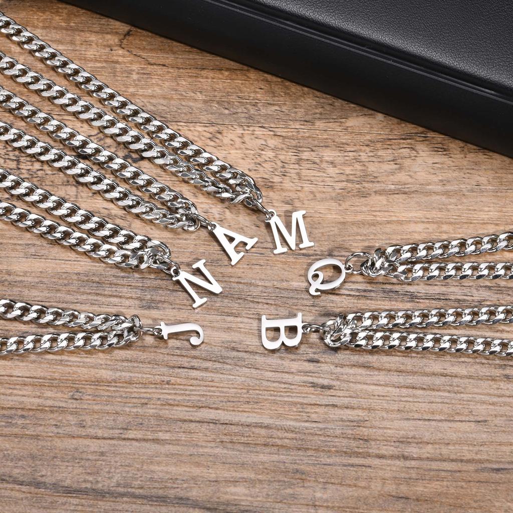 5mm New Stainless Steel Six-edged Grinding Chain Letter A-Z Necklace,Silver Color Fashion English Alphabe Necklace for Men