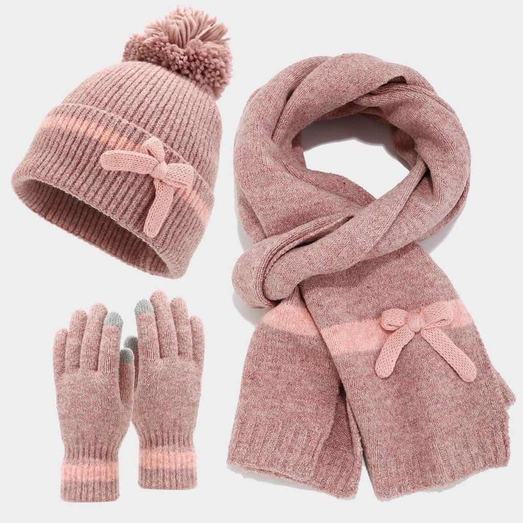 Winter Koreanischer Stil Schmetterling Schleife Hut Schal Handschuhe Set Für Mädchen Und Frauen
