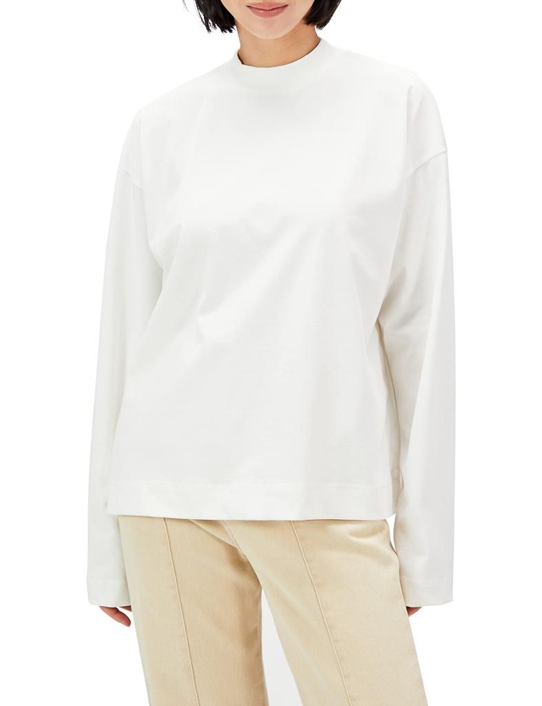 Mira Owen ST Long 09WCT224140 White High-Neck 3-Needle T-Shirt Women's