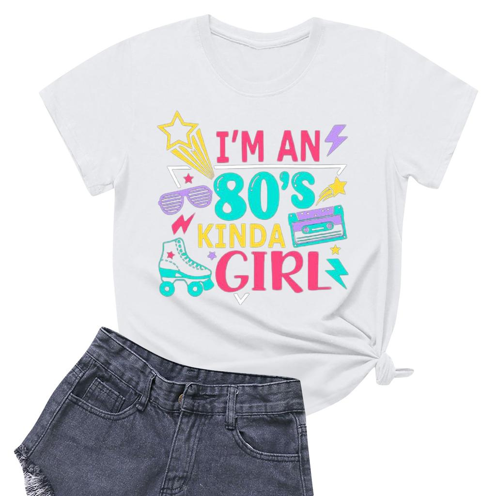 Dámské tričko s kulatým výstřihem pro volný čas s potiskem a krátkým rukávem