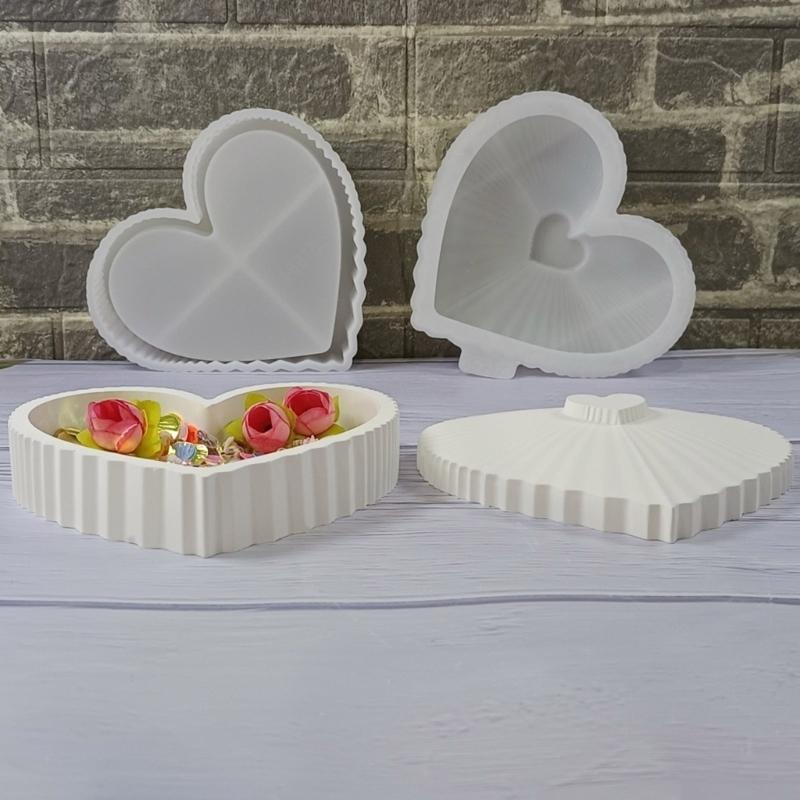 2Pcs Silicone Heart Striped Storage Box Mould Set for Resin Craft Soap Making Decorative Container Projects Supplies