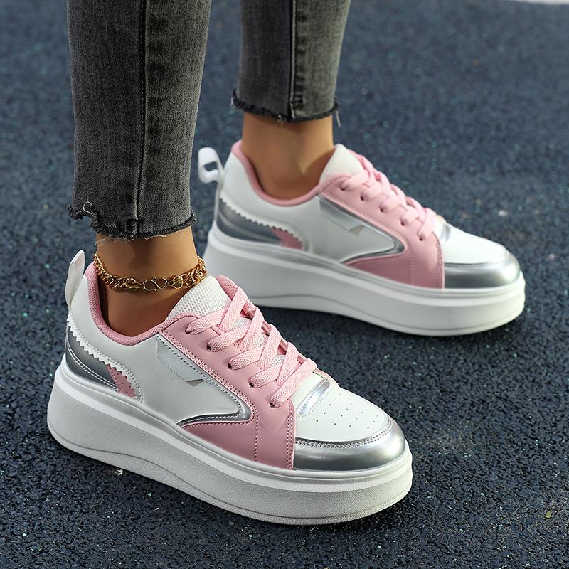 White Platform Women's Sneakers  Spring Lace-Up Thick Bottom Vulcanize Shoes Woman Pu Leather Breathable Sports Shoes Ladies