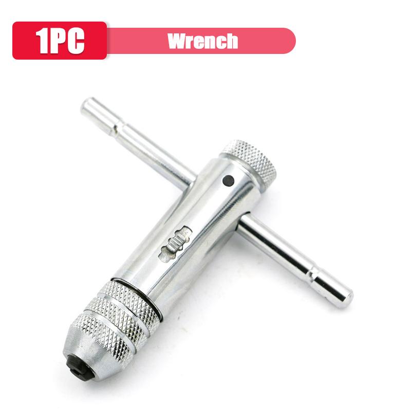 Adjustable Silver T-handle Ratchet Tap Holder Wrench Set Hand Tools With 5pc M3-m8 Machine Screw Thread Metric Plug T-shaped Tap