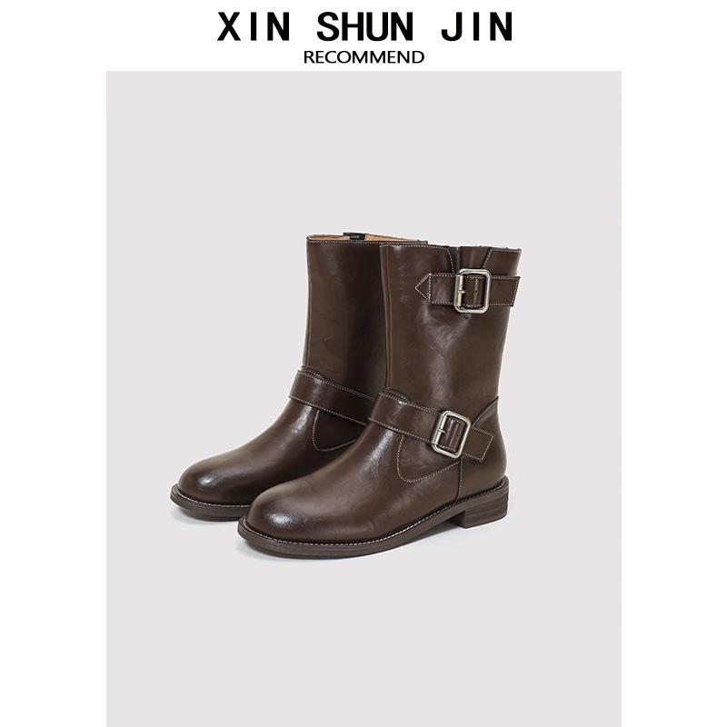 Thick-soled Martin boots women's boots autumn new short boots western cowboy boots medium knight boots