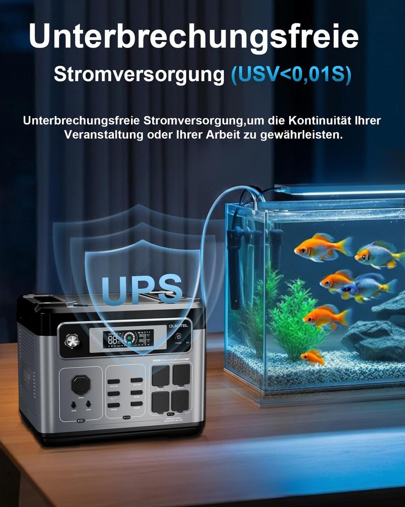 OUKITEL P2001E PLUS 2048Wh/640.000mAh LiFePO4 Powerstation, Solargenerator, 2400W (4800W Spitzenleistung) Notstromaggregat, 1800W Super-Schnellladung