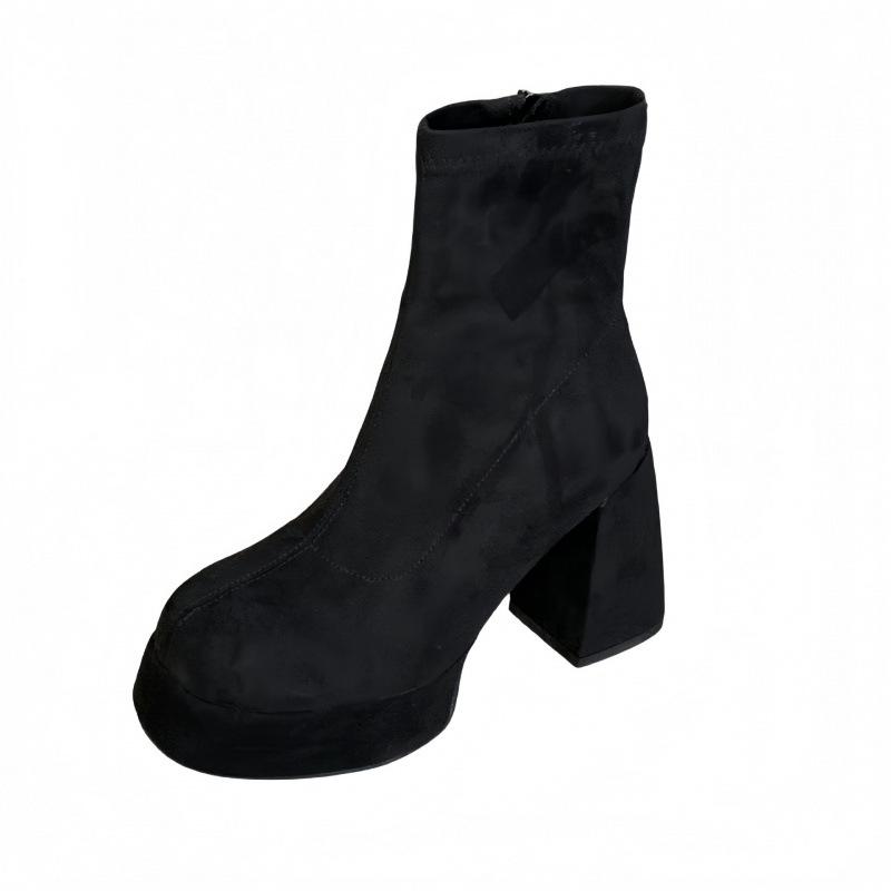 

Французские женские короткие ботильоны на высоком каблуке, новинка осени и зимы 2025 года, водонепроницаемые ботильоны на толстой подошве и платформе, маленькие ботильоны, увеличивающие рост 39 чёрный