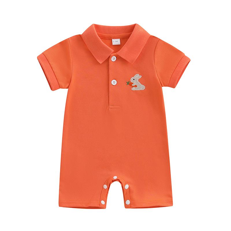 

Newborn Infant Baby Boys Romper Summer Short Sleeve Lapel Collar Bunny Embroidery Jumpsuit Newborn Play Suit Baby Clothes 12-18M