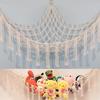 Boho Tassel Toy Hammock Wall Corner Hanging Storage Net Durable Cotton Woven Organizer for Kids Room Nursery Home Decor