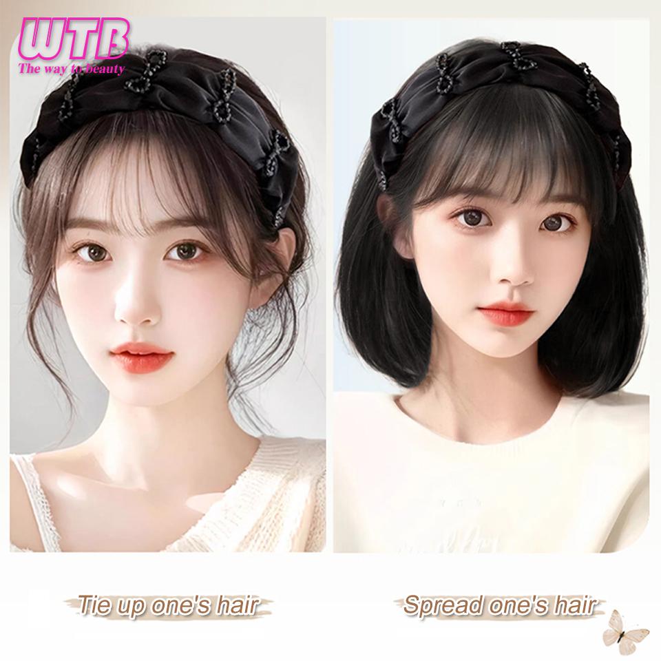 WTB Synthetische Haarband-Pony-Perücke, integrierte Halbperücke für Damen, natürliche unsichtbare Haarband-Perücke