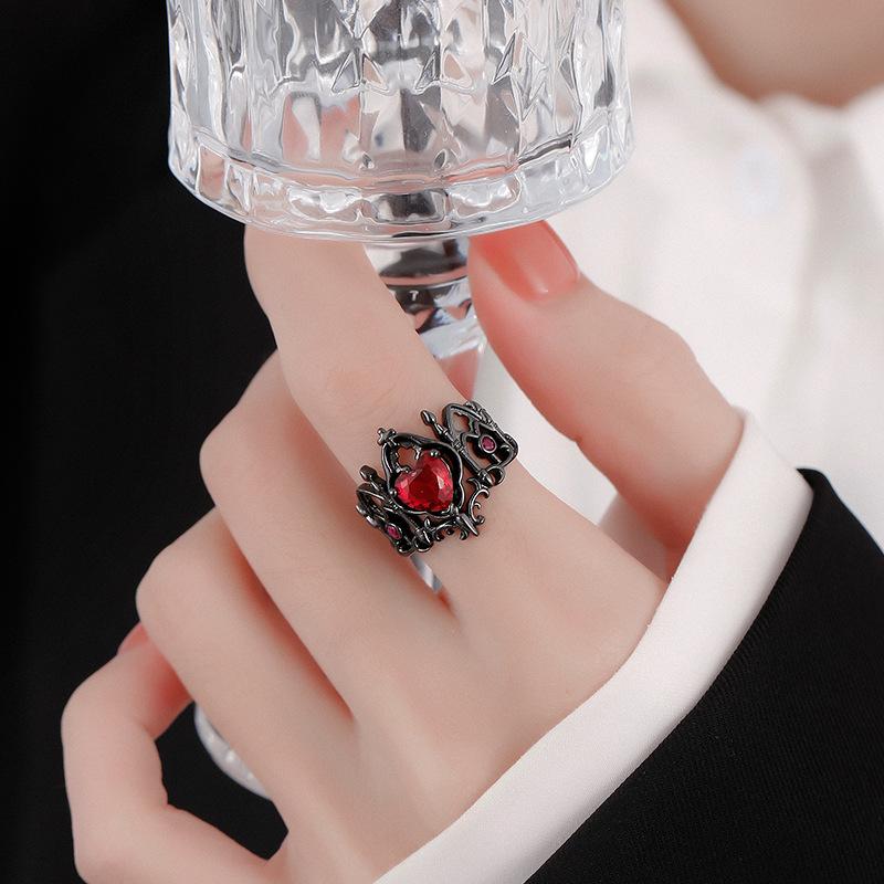 Gothic Cross Ring Heart-Shaped Ring Women's Special Fun Light Luxury French Medieval Men's Adjustable Rings In Multiple Colors