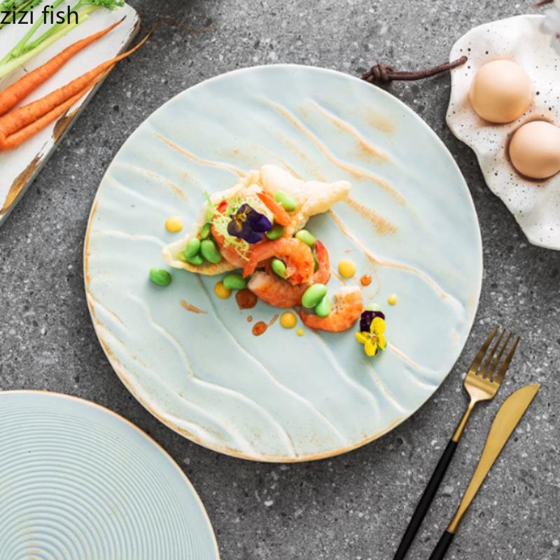 Round Ceramic Flat Plate Sushi Plate Steak Plates Fruit Dish Salad Bowl Dim Sum Dish Sting Disc Dessert Plates Cake Snack Tray