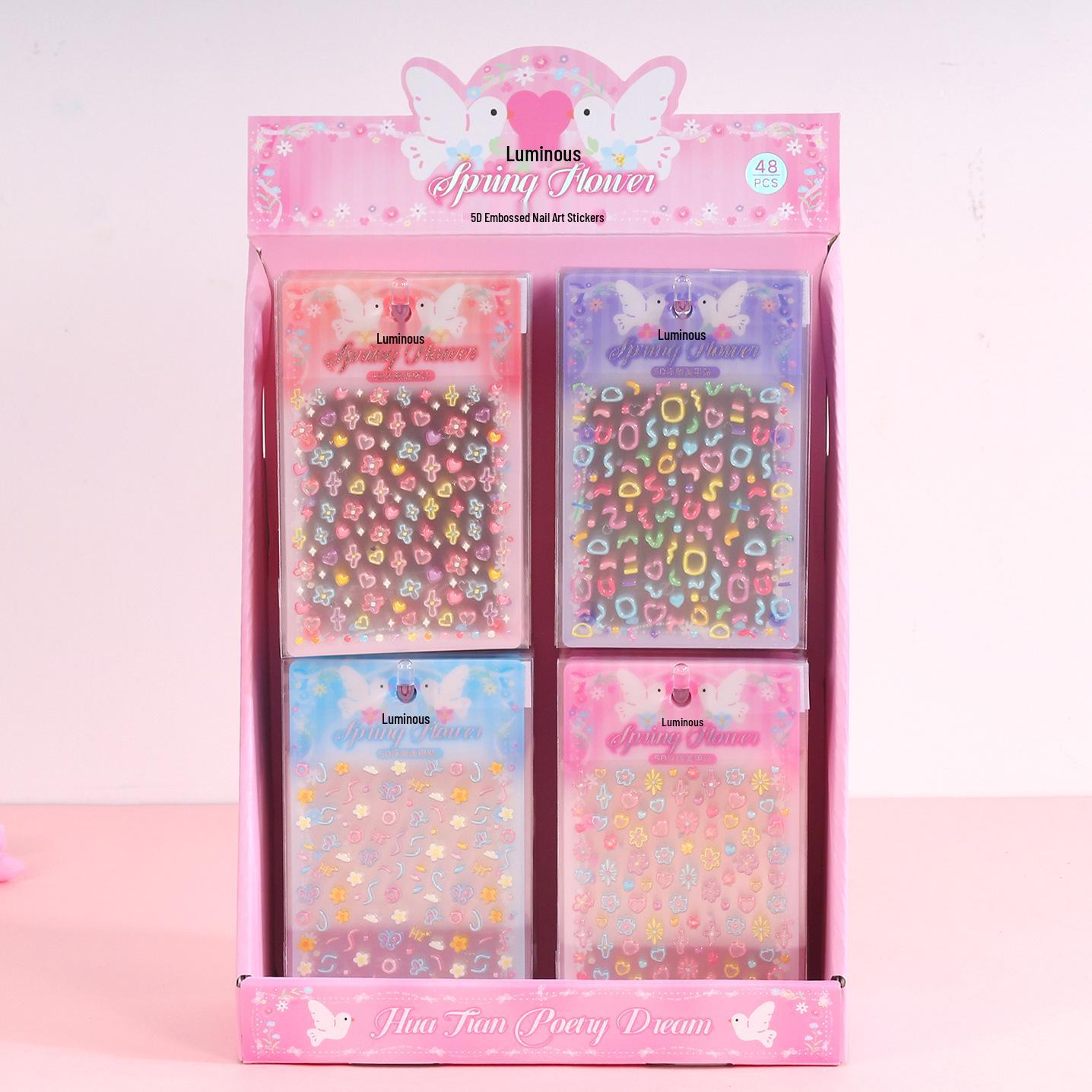 5D Luminous Cartoon Nail Stickers for Girls - Waterproof and Embossed